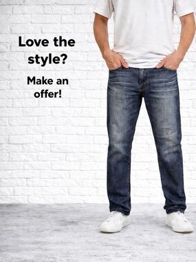 Tokyo Five Jeans Mens Slim Straight Dark Wash Denim Distressed Hem Size 34x31